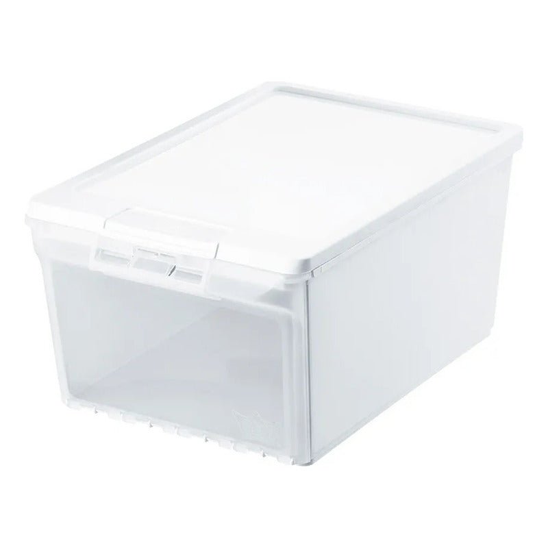 X2 Caja Organizadora Apilable Zapato Multiuso 12 L Reyplast Transparente/blanco Lisa