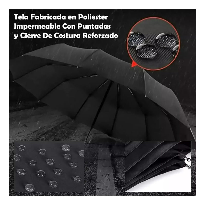 Paraguas Automático Mango Curvo 16 Varillas Resistente