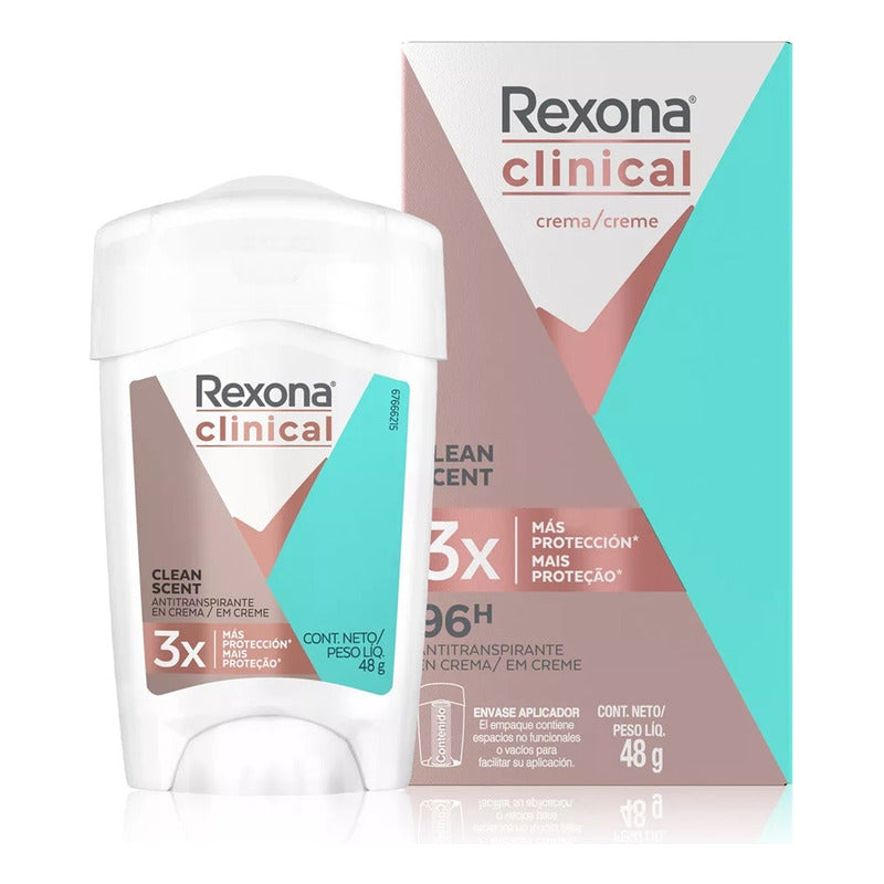 X3 Desodorante Crema Rexona Clinical Clean Scent 48g Women Clean Scent