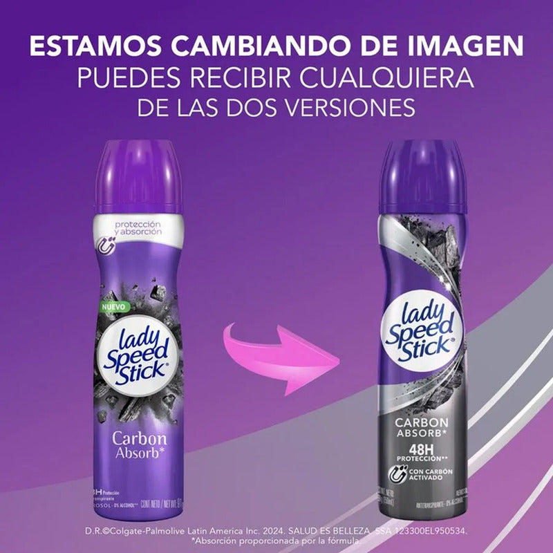 X3 Desodorante Aerosol Lady Speed Stick Carbon Absorb 48h Carbon Absorb