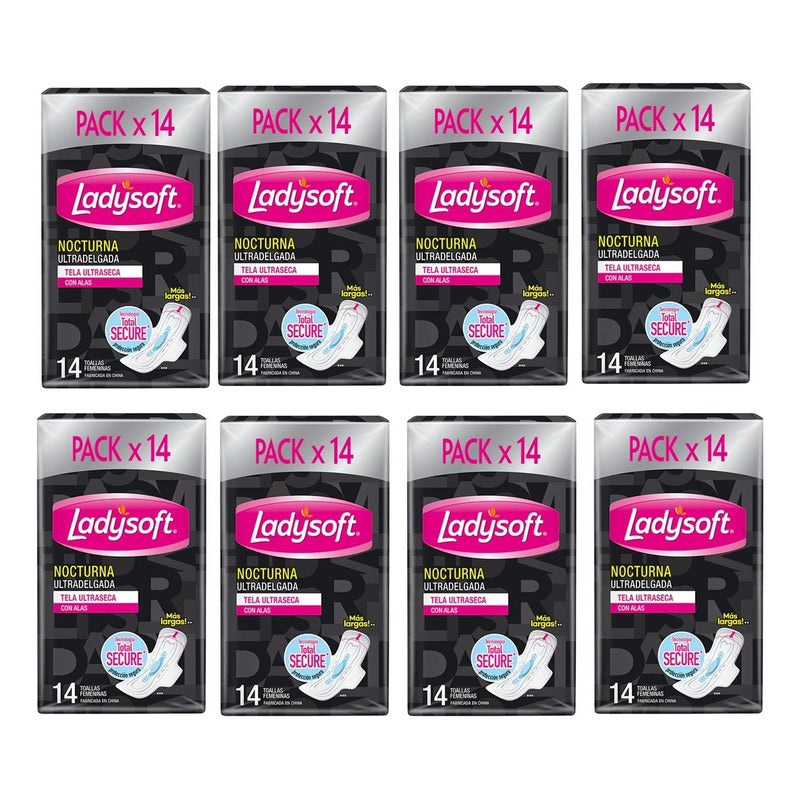 X8 Toallas Higiénicas Nocturna Ladysoft Ultradelgada 14unid