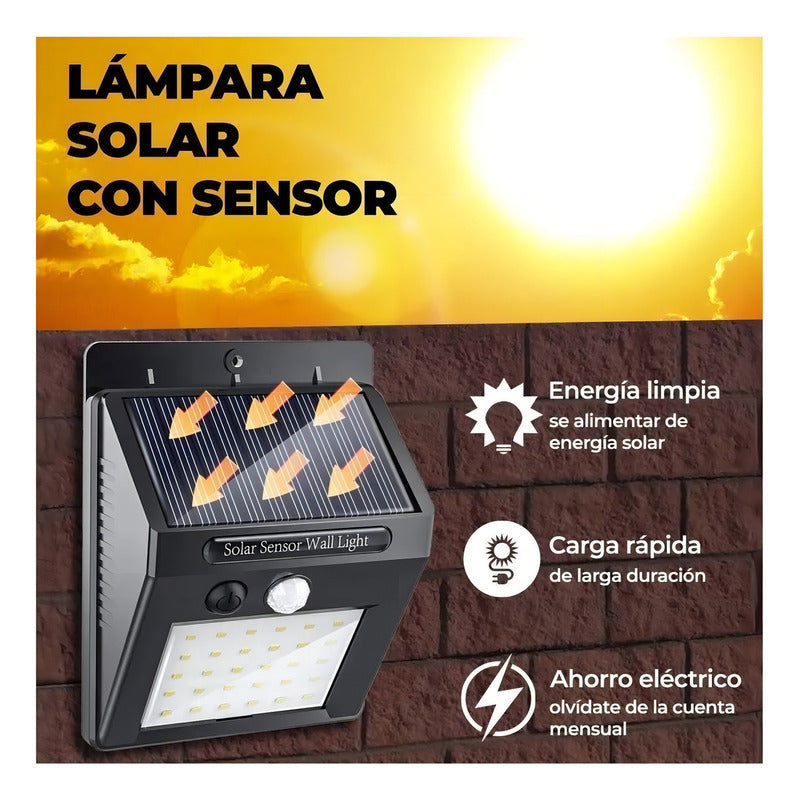 Lampara 30 Led Solar Reflector Exterior Jardin Sensor Luz Color Negro