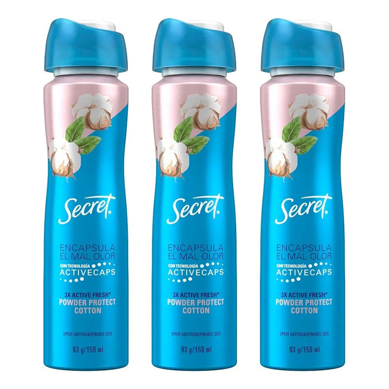 X3 Desodorante Spray Secret  Powder Protect Cotton 150ml