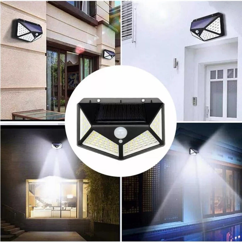 X4 Lampara Farol Solar 100 Led Exterior Sensor De Movimiento Negro