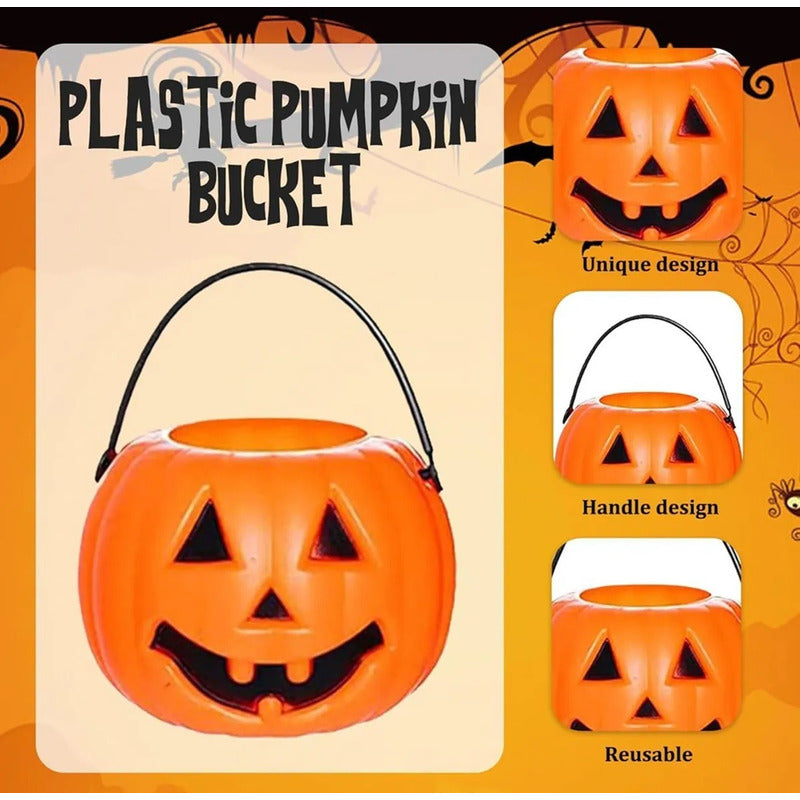 Calabaza Para Dulces Halloween Cubo De Plastico Caramelos - - Naranja