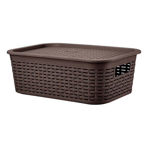 Canastilla Caja Organizador 13litros Canastilla Tapa Tavarúa Marrón Ratán