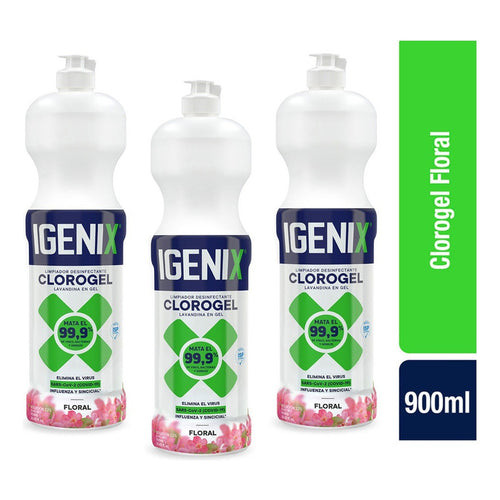 Pack X3 Limpiador Cloro Gel Igenix Floral 900ml